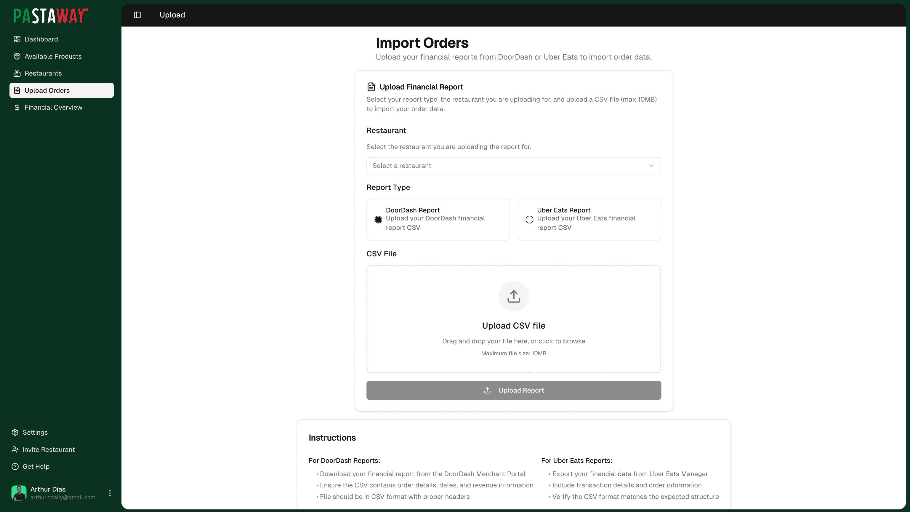 PastaWay - Franchisee CRM Dashboard